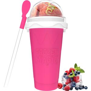 Jairuty Slushie Maker Cup, Quick Frozen Magic Cups for Homemade Milk Shake Ice Cream Maker, Double Layer Squeeze Slushy Maker Cup, Birthday Gifts for Mother Father,Kids,Friends,Family(Pink, 350ML) (11.8 Ounces)