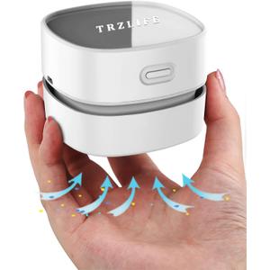 TRZLIFE Desk Vacuum Cleaner, Rechargeable Durable Mini Table Vacuum for Desktop, Drawer & Countertop, Portable Cordless Desktop Vacuum, Ideal Office Accessory, White