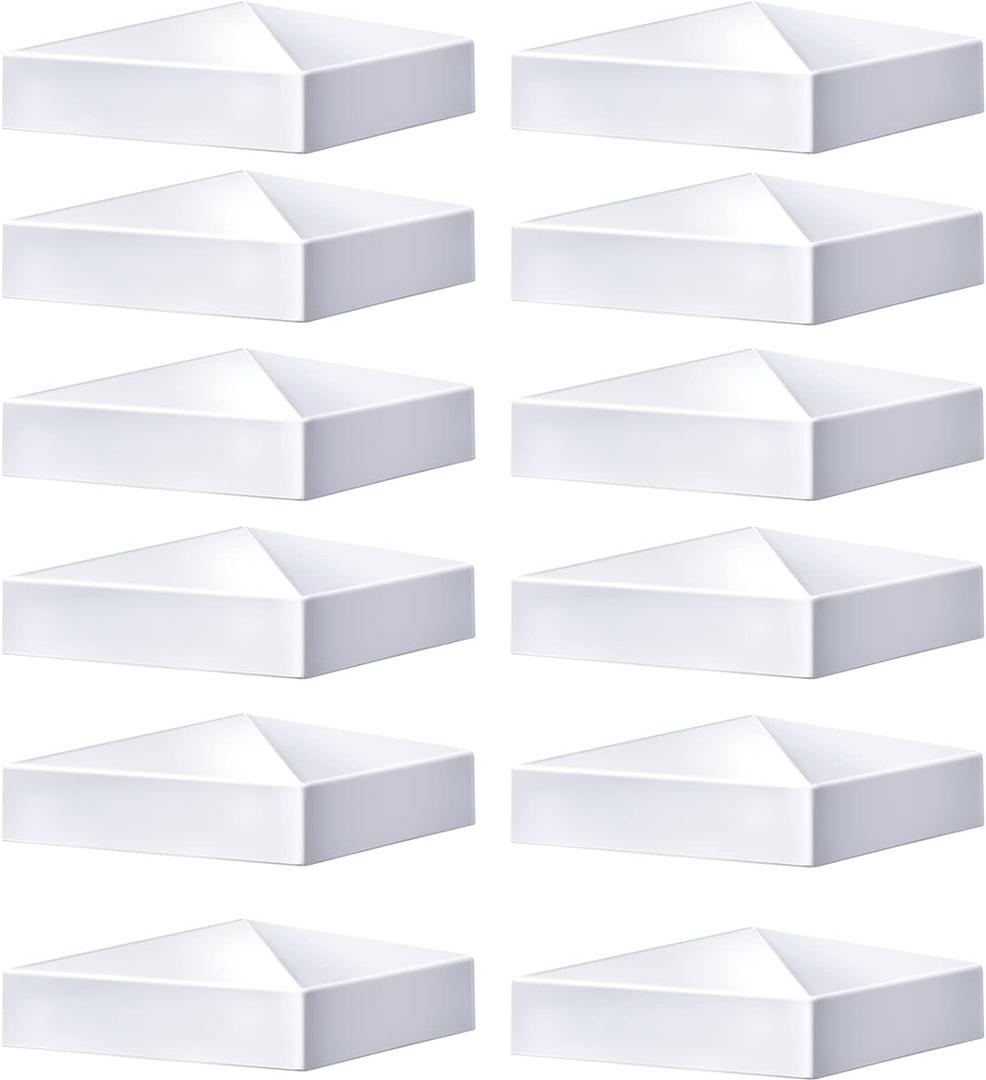 Taiyin 12 Pcs Pyramid White PVC Vinyl Post Top Caps, Fence and Deck Post Caps for Vinyl Fence Posts (4 x 4 Inch)
