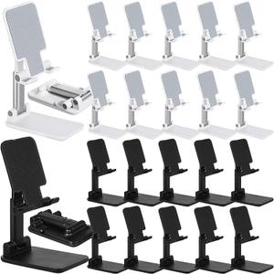 24 Pcs Cell Phone Stand Desk Table Adjustable Angle Height Phone Stand Foldable Portable Mobile Phone Holder Silicone Pad Smartphone Tablet Stand Bulk for Office Travel Filming Photography