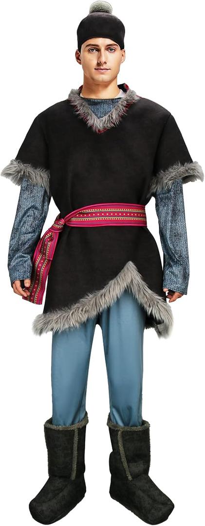 MORROWIND 5 Pieces Mens Costume Medieval Tunic Top Pants Belt Hat Boot Covers Full Set Halloween Cosplay Outfit Suit (Large)