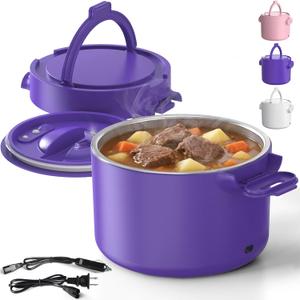 33oz Electric Lunch Box, 100W Portable Food Warmer Heater, 12V/24V/110V 3-in-1 Lunch Warmer Portable for Work/Office/Car/Travel, Warming Soup & Meal, Spill-Free, Men & Women's Gifts (Purple)