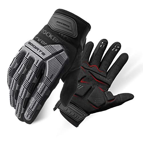 ROCKBROS Mountain Bike Gloves Dirt Bike Gloves Motorcycle Cycling Gloves with 6MM Gel Pad Touch Screen Knuckle Protection for BMX MX ATV MTB Racing Black-L