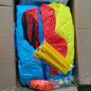 FBSPORT Inflatable Bounce House Water Slide, Bounce House for Kids with Toy Market Stand Splash Pool Bouncer Climbing Wall Water Gun Ball Dart, Bouncy Castle W/620W Blower for Outdoor Indoor, Red