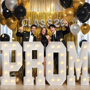 PROM Decorations 2026 Marquee Letters: Graduation Decorations Class of 2026 Large Light Up Letters 4 Feet Tall College High School Grad PROM Party Sign Warm White Light Backdrop, Pack of 4