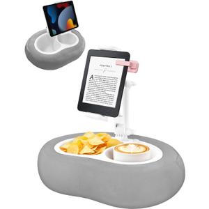 Tablet Pillow Stand, Compatible with 4.7"-12.9" Kindle, iPad, Phone/Tablet, Google, 360 Rotating Phone Holder for Bed, Detachable Bowl, Reading and Relaxation on Bed, Gray, Small (Velvet Pillow)