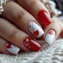 Valentines Press on Nails Square Shaped Artificial Acrylic False Nail Red Love Fake Nails Full Cover Glossy Medium Stick on Nail Artificial Fingernails for Women Festival Manicure 24Pcs