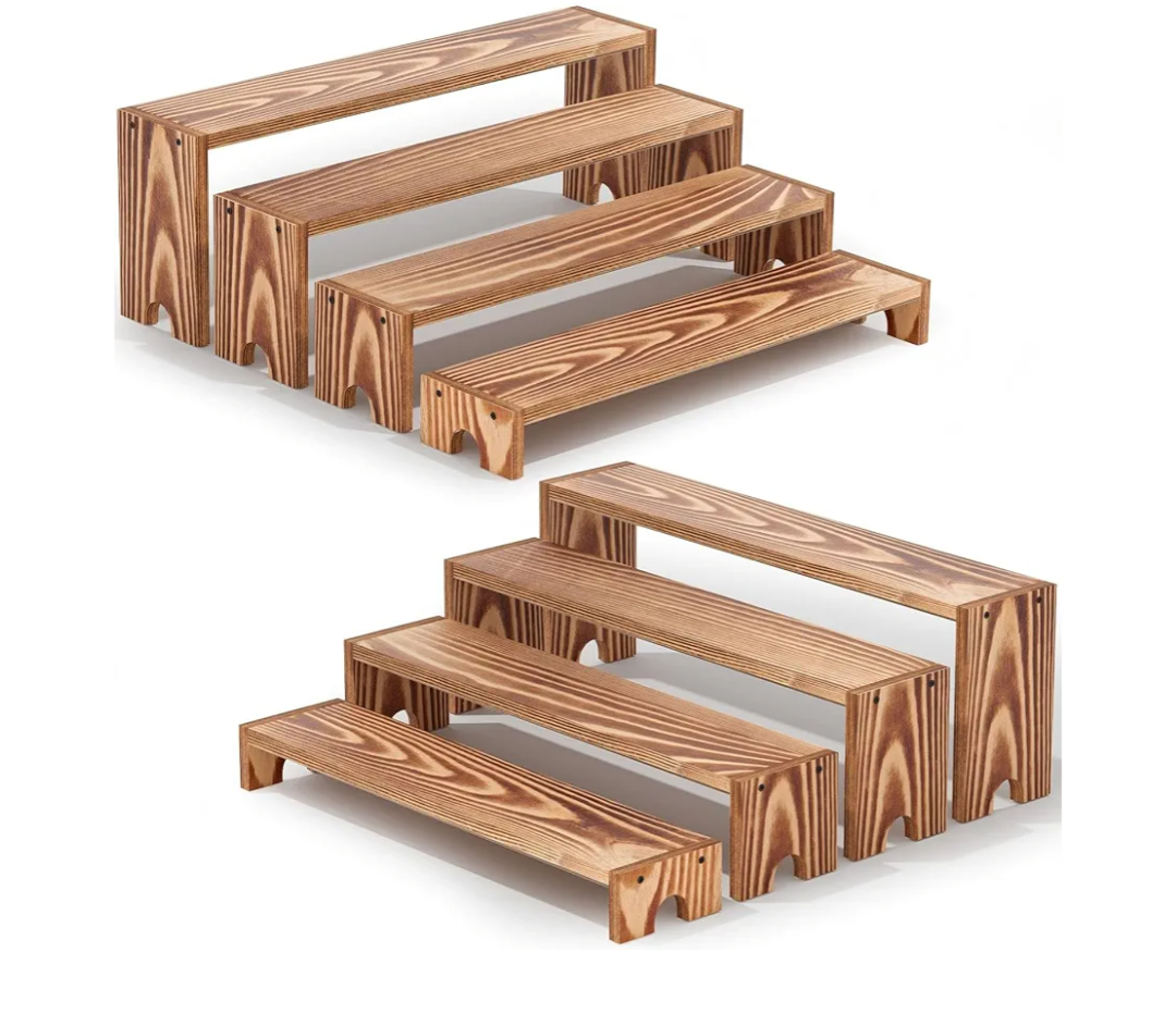 2 Set Large Black Wooden Tiered Riser Display Stands for Vendor Events,Stackable Wooden Cupcake Stand,Farmhouse Decor Wood Dessert Table Display Set,Vendor Booth Display Items,Food Display Risers for Party（1211.210.49.6IN）