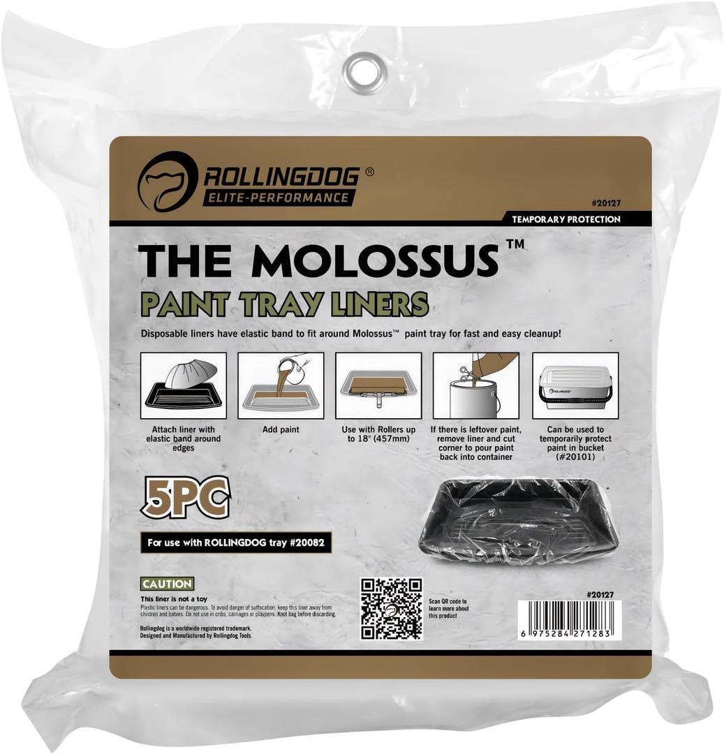 ROLLINGDOG 18 Inch Paint Tray Liners - Exclusively Used with ROLLINGDOG The Molossus Series Paint Roller Kit (Pack of 5)