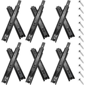 10 inch Drawer Slides 6 Pairs (12pcs) Full Extension Ball Bearing Drawer Rails Side Mount 3 fold Metal Dresser Runners for File Cabinet Trash Can Kitchen Wardrobe Glides 10" Black 100 LB Capacity (10inch-250mm)