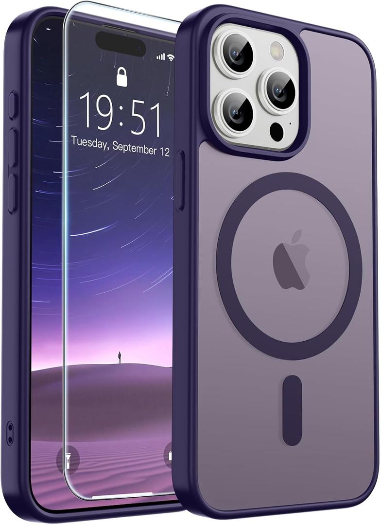 SUPFINE Magnetic for iPhone 15 Pro Case (Compatible with MagSafe) (Military Grade Drop Protection) Translucent Matte Shockproof Phone Case, Dark Purple
