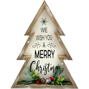 Christmas Decorations for Home Farmhouse Merry Christmas Tree with Pinecones Wooden Decorative Block Rustic Tabletop Xmas Party Holiday Dcor