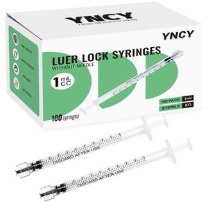 100 Pack 1ml Luer Lock Syringe without Needle, 1cc small syringes, Individually Sealed