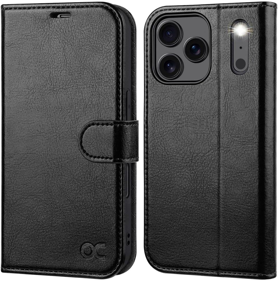 OCASE Compatible with iPhone 17 Pro Max Wallet Case, PU Leather Flip Folio Case with Card Holders RFID Blocking Kickstand [Shockproof TPU Inner Shell] Phone Cover 6.9 Inch 2025, Black