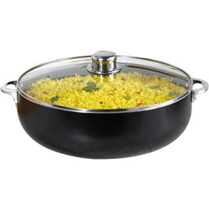 IMUSA 6.9Qt Bistro-Cera Aluminum Speckled Black Ceramic Caldero with Glass Lid, Nonstick Dutch Oven Pot for Rice, Family Meals, and Traditional Cooking, Black