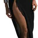 Women's Beach Cover Up Skirt 3D Flower Crochet Out High Split Swimsuit Bathing Suit Beach Skirt (Black, XS)