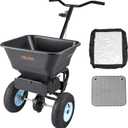 VEVOR Broadcast Spreader, 100LBS Capacity, Walk-Behind Push Spreader, 0-9.8ft Spreading Width, 13 in All Terrain Pneumatic Tires, Fertilizer Spreaders with Hopper Grate, for Seed Salt Ice Melt (White hubs + black components)