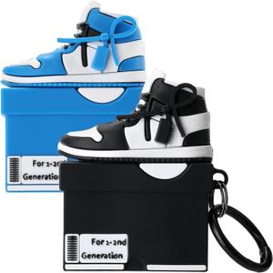 [2Pack] Gedicht for Apple Airpods 2nd Generation Case Cover, Cute Cartoon Shoe Box Soft Silicone Protective Cases for AirPods 1&2 Case with Keychain for Women Men, Blue+Black