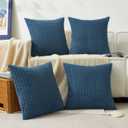 Kevin Textile Throw Pillow Covers Pack of 4 Spring Super Soft Boho Corduroy Decorative Pillow Covers Cases Solid Color Plush Texture Throw Pillows for Sofa Couch Chair 18x18 Inch, Dusty Blue