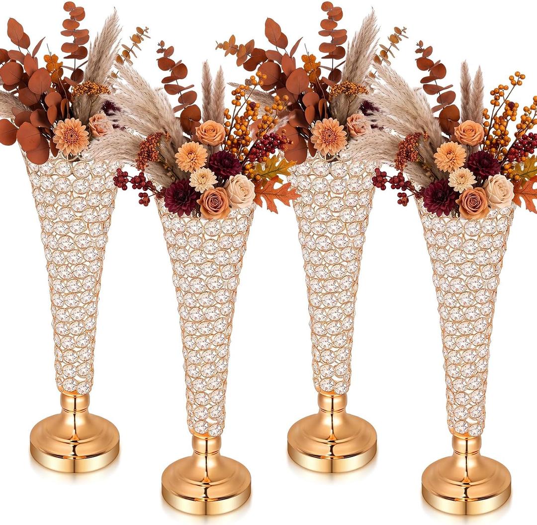 4 Pcs 20 Inch Gold Tall Crystal Vase for Centerpieces Fall Wedding