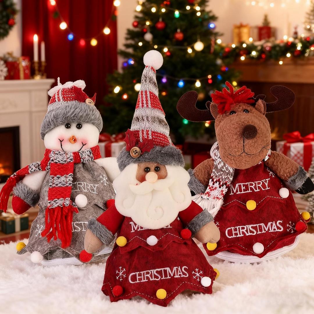 3pcs Christmas Gift Bags Zipper Design, Cute Cartoon Santa Claus, Snowman and Elk Candy Apple Bags for Holiday Atmosphere & New Year Surprises