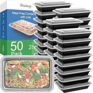 Dealusy 50 Pack (100-Piece) 28 oz Meal Prep Containers Reusable with Lids, Sturdy Leakproof & Food Safe, Microwave, Freezer, Dishwasher Safe Prep Containers, To Go Take Out Plastic Food Storage
