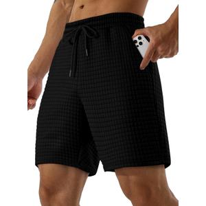 JMIERR Mens Sweat Shorts Casual Stretch Elastic Waist Waffle Workout Gym Short 7 inch Inseam Running Short with Pocket (3X-Large)