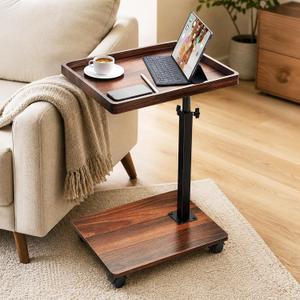 C-Shaped End Table, Adjustable Height, 360° Swivel TV Tray Table, Side Table, Anti-Fall Edge, Rounded Corners, Locking Clamp, Rolls Any Direction, Laptop, Snacks, Drinks, 30cm x 40cm x 50cm