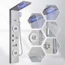 AlenArt Shower Panel LED Shower Tower System with Rainfall Waterfall Shower Head, 4 Body Massage Jets,Hand Shower Sprayer and Tub Spout Stainless Steel, Brushed Nickel