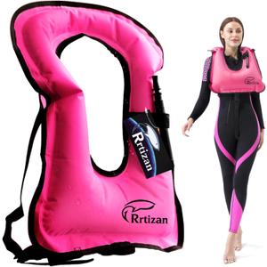 Rrtizan Snorkel Vest, Adults Portable Inflatable Swim Vest Jackets for Snorkeling Swimming Diving Safety (New Pink)