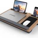 Lap Desk - Up to 17 Laptop Tray with Wrist Rest, Portable Handle, Fixed Mouse Pad, Tablet & Phone Slots, Laptop Stand for Bed with Cushion (Dark Brown Woodgrain)