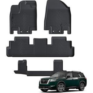 All Weather Floor Mats Fit for Pathfinder 7 Seat 2026 2025-2022 TPE Rubber Liners Set Pathfinder Accessories All Season Guard Odorless Anti-Slip Floor Mats 3 Row