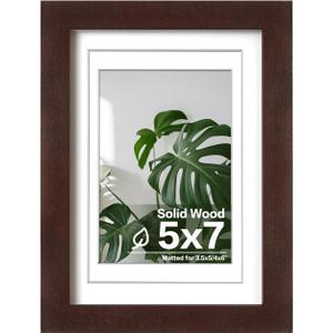 Egofine 5x7 Picture Frame Made of Solid Wood with Plexiglass, Display Pictures 3.5x5/4x6 with Mat or 5x7 Without Mat for Tabletop and Wall Mounting, Walnut Color