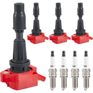 CarBole 4 Pack Ignition Coil UF764 & Spark Plugs 93175, Compatible with Genesis G70 G80 G90, Hyundai Sonata Santa Fe Sport Tucson, Kia Optima Sorento Replacement GN10730 C988 E1264 IC871