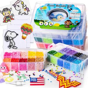 XXL Fuse Beads kit, Melty Beads Melting Beads for Kids Crafts | Iron Beads for Kids kit - Fuse Beads pegboards, pearler Beads. Hama Beads Compatible Bulk beados Storage - 22000pcs 5mm