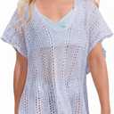 SOLY HUX Girl's V Neck Crochet Short Sleeve Beach Dress Summer Swimsuit Bikini Cover Up Solid Light Blue 12Y