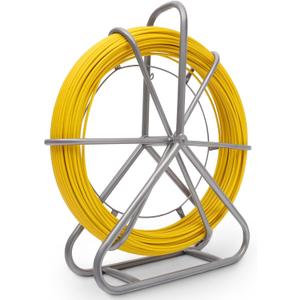 425FT Fish Tape Fiberglass 1/4 inch(6MM) Fishing Wire Puller Duct Rodder Cable Running Electrical Fishtape Tool Rod with Steel Reel Stand through Wall Pipe Length Marking In Meter