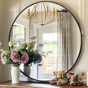 Black Round Mirror 18 inch, Circle Mirror, Matte Black Metal Frame