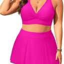 Women's Plus Size High Waisted Bikini - Two Piece Swimsuit with Skirt 2025 Tummy Control Bathing Suit with Pocket, 18W, Hot Pink 