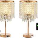 Crystal Table Lamps Set of 2, Gold Lamps for nightstand with 2 USB Charging Ports, 3-Way Touch Dimmable Crystal Lamp, Gold Bedside Lamp with Elegant Shade for Bedroom, Living Room