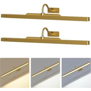 2 Pack 24 Inch Wall Lights for Pictures - Cordless Rechargeable Wall Sconces with Dimmable Remote for Above Mirror, Painting & Dcor (Antque Gold)
