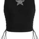SOLY HUX Women's Tank Tops Y2K Sleeveless Ribbed Star Crop Tank Top Summer Going Out Tops, Large