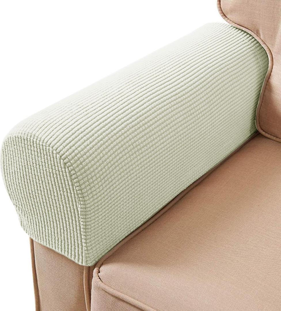 Sofa Arm Chair Covers, Couch Armrest Armchair Covers, Stretch Anti-Slip Recliner Slipcovers Furniture Protector, Set of 2 (Ivory White)