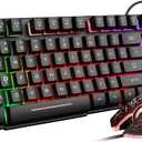 Rii Keyboard and Mouse Set, Rainbow LED Backlit Multimedia PC Keyboard, Colorful Breathing Backlit Gaming Mouse for Work or Play