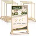 Daofary Acrylic Sign Holder 5x7, 8 Pack Double Sided Clear Gold Frame Tabletop Display, Menu Flyer Table Number Holder for Wedding Reception and Restaurant Tables