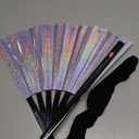 Large Rave Fan, Clack Folding Hand Fan with Premium Fabric, Thick Bamboo Frame for Men Women Gift for EDM, Festival, Club, Party, Dance, Decoration (Lridescent Purple, 13")