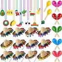 36 Pcs Mexican Fiesta Decor Includes 12 Mexican Sombrero Headbands Hat 12 Wooden Maracas 12 Mini Cinco De Mayo Necklaces for Mexican Theme Decorations and Party Supplies Favors(Classic)