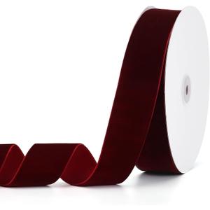 Burgundy Velvet Ribbon 1-1/2" x 20Yd,Great for Gift Wrapping,Hair Bows Making, Wreaths,Wedding and Christmas Party Decoration(Burgundy 1-1/2")
