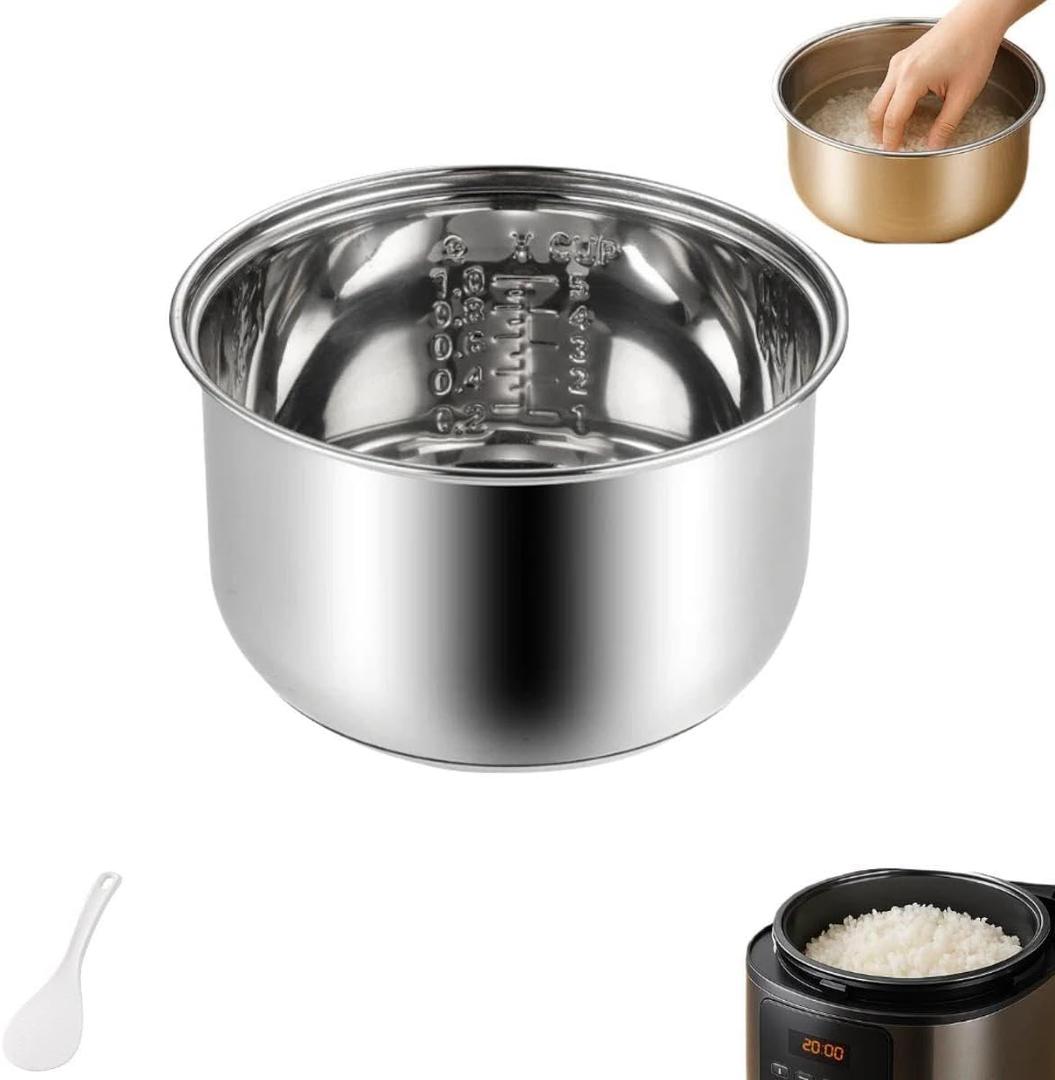 Rice Cooker Inner Pot, & Rice Cooker Parts - Stainless Steel Non-Stick Replacement Pot, Durable Universal Fit for Multi-Cookers, Even Heating for Perfect Rice (1.6L)