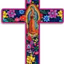 Putuo Decor Floral Cross Wall Decor Painted Decorative Wooden Inspirational Cross Spanish Style Wall Cross Decor Mexican Art Wall Decor Crucifix for Home Room Church Decoration